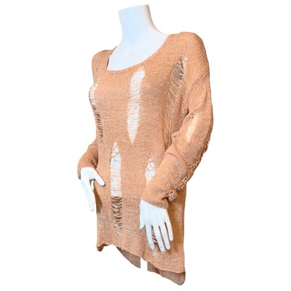 #T25 The Buckle Aggie Light Orange Destructed Tunic Sweater SZ S $69 - Picture 3 of 10
